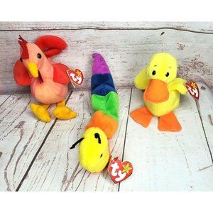 Retired T.Y Vintage Strut,Quackers,Inch Beanie Baby Bundle P.V.C Pellets